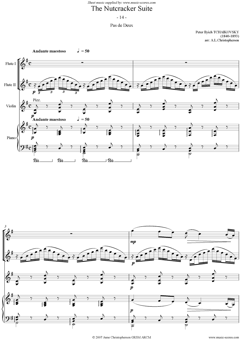 Front page of Nutcracker Suite: 14 Pas de Deux abridged. FlVnPno sheet music