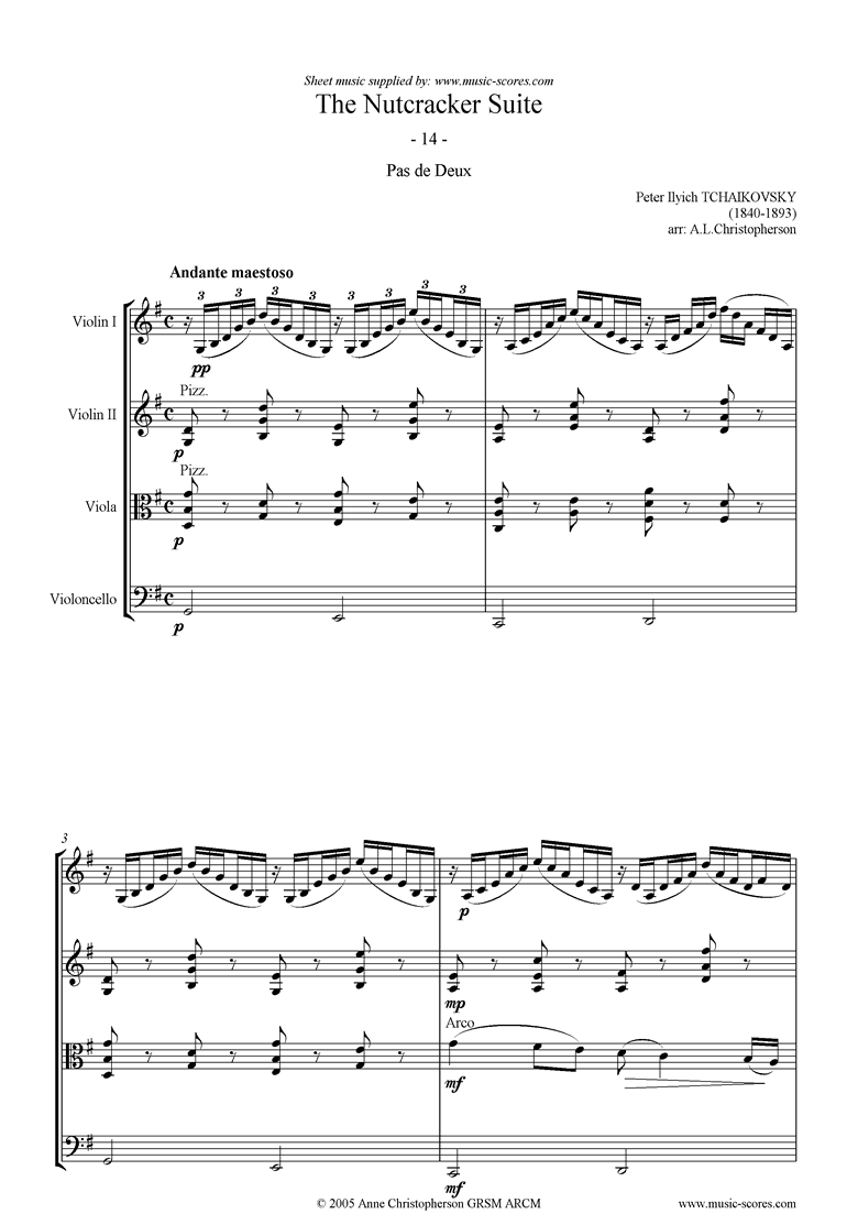 Front page of Nutcracker Suite: 14 Pas de Deux - String Quartet sheet music