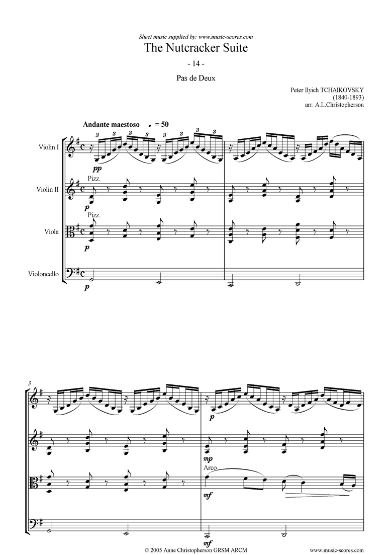 Front page of Nutcracker Suite: 14 Pas de Deux abridged. Strings sheet music