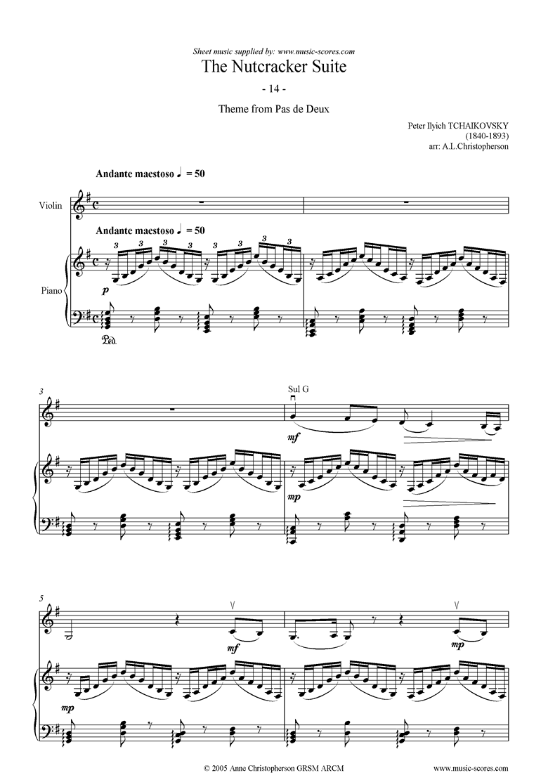 Front page of Nutcracker Suite: 14 Pas de Deux abridged Violin sheet music