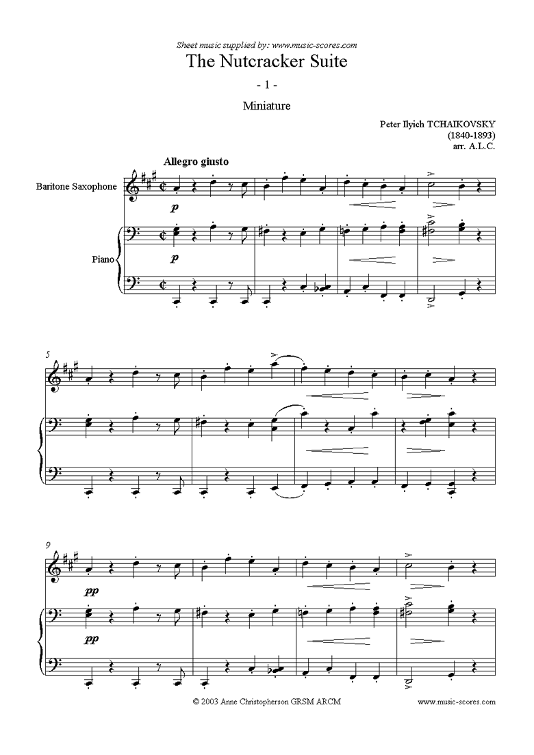 Front page of Nutcracker Suite: Miniature - Baritone Saxophone sheet music