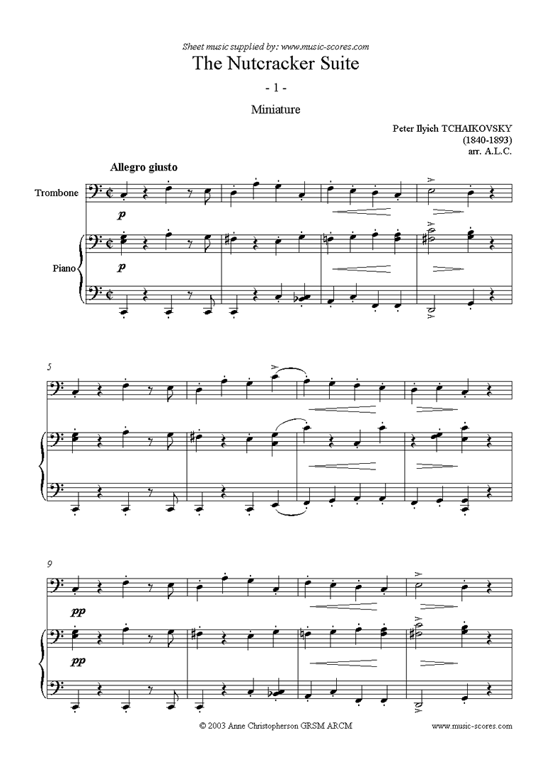 Tchaikovsky. Nutcracker Suite Miniature Trombone classical sheet