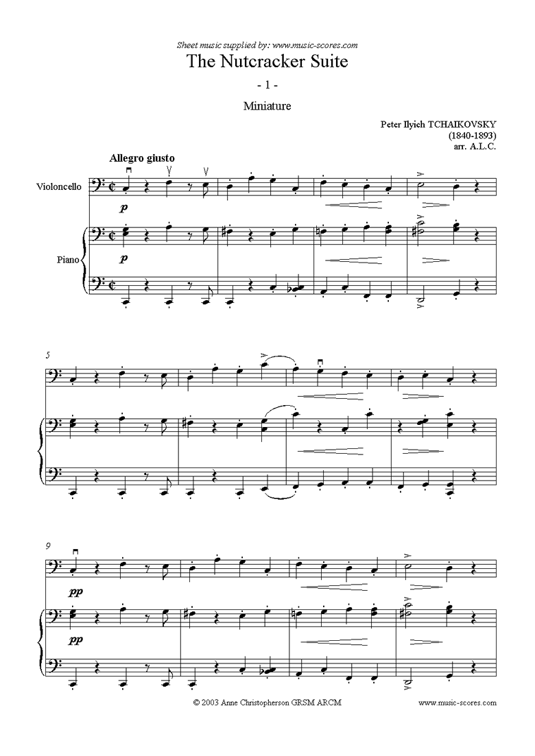 Front page of Nutcracker Suite: Miniature - Cello sheet music