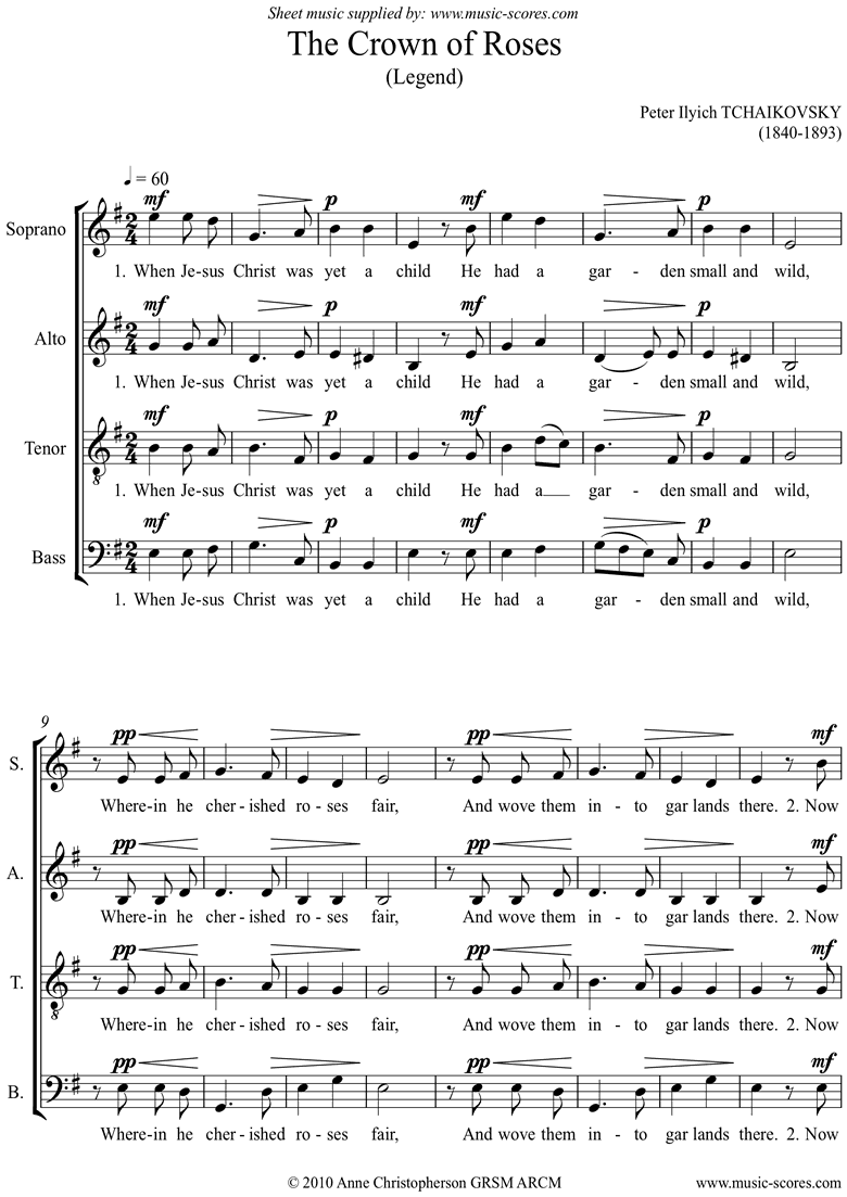Front page of The Crown of Thorns (Legend): SATB choir sheet music
