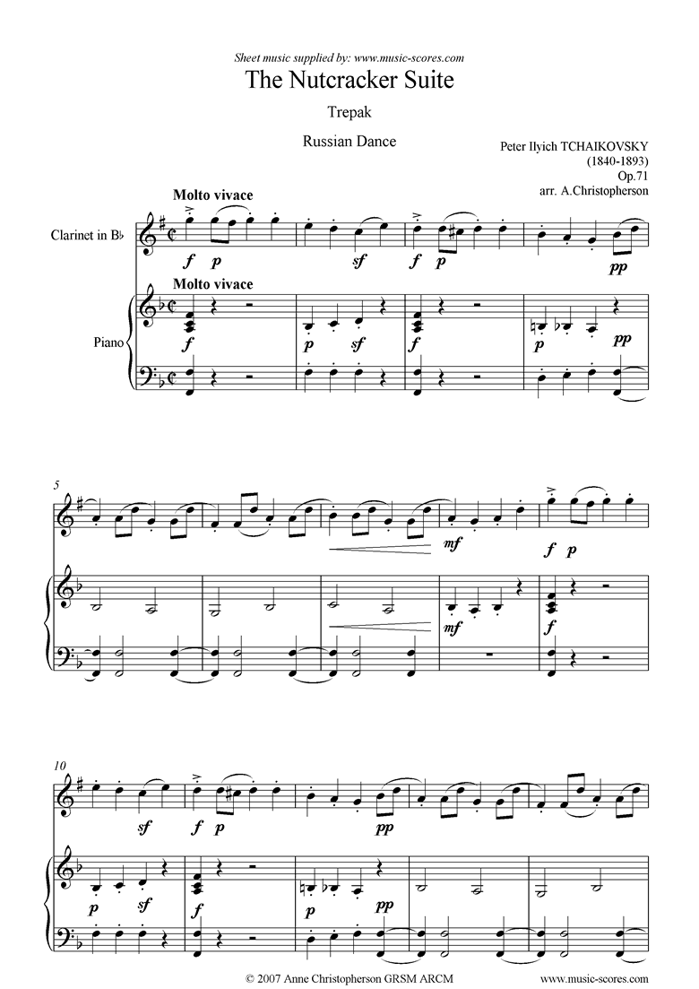 Front page of Nutcracker Suite: Russian Dance: Trepak: Clarinet: F ma sheet music