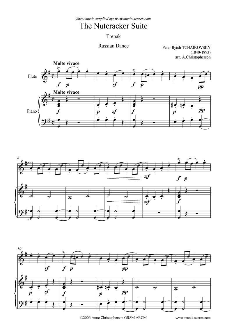 Front page of Nutcracker Suite: Russian Dance: Trepak - Flute sheet music