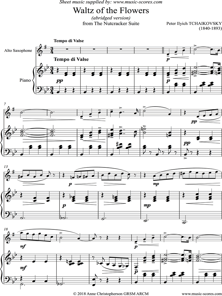 Front page of Nutcracker Suite: Waltz of The Flowers: Short: Alto Sax sheet music