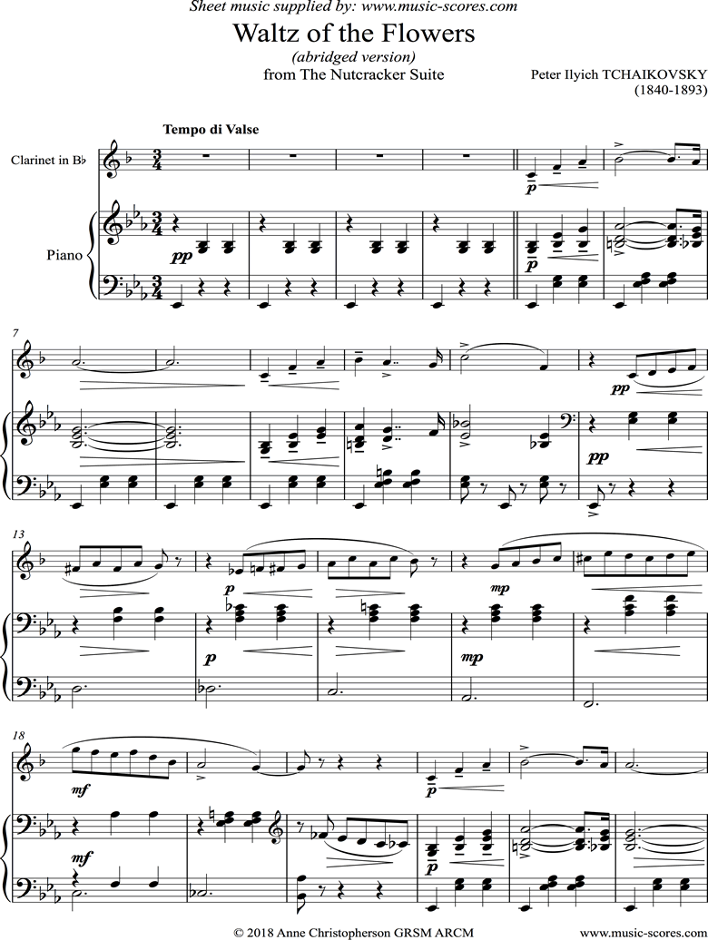 Front page of Nutcracker Suite: Waltz of The Flowers: Short: Clarinet sheet music