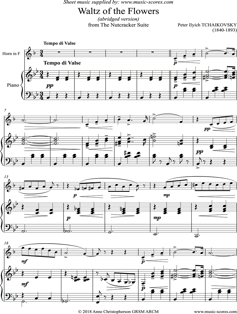 Front page of Nutcracker Suite: Waltz of The Flowers: Short: French Horn sheet music