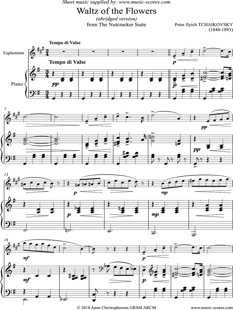 Front page of Nutcracker Suite: Waltz of The Flowers: Short: Euphonium sheet music