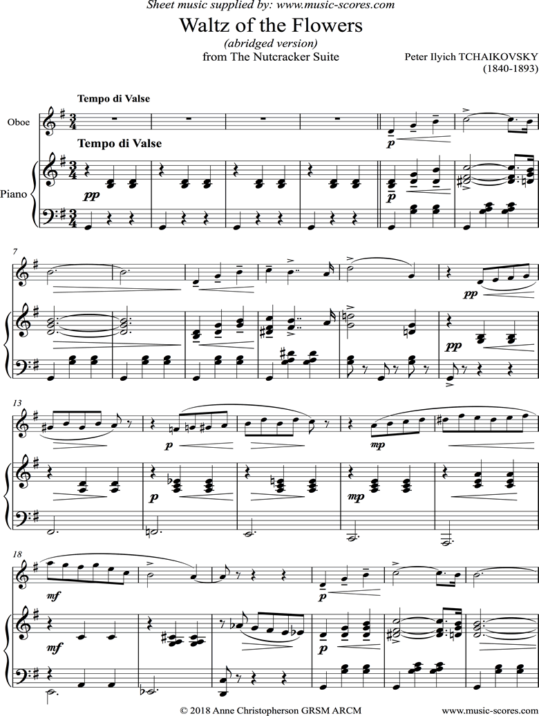Front page of Nutcracker Suite: Waltz of The Flowers: Short: Oboe sheet music