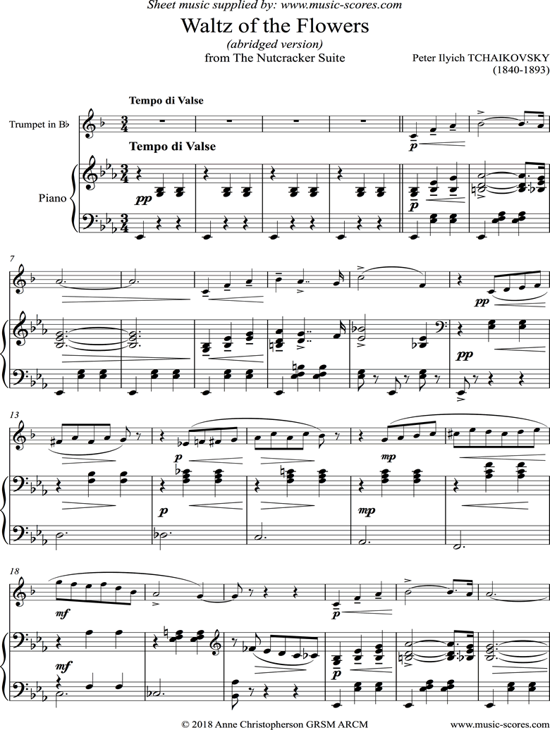 Front page of Nutcracker Suite: Waltz of The Flowers: Short: Trumpet sheet music
