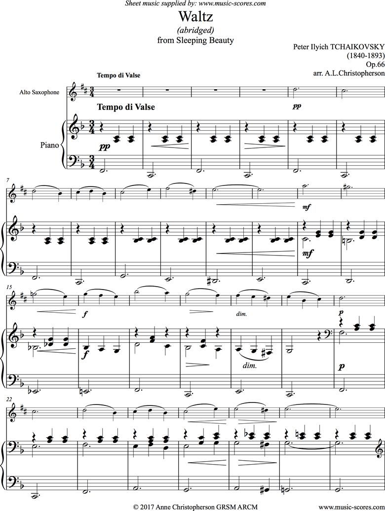 Front page of Sleeping Beauty: Waltz: Alto Sax sheet music