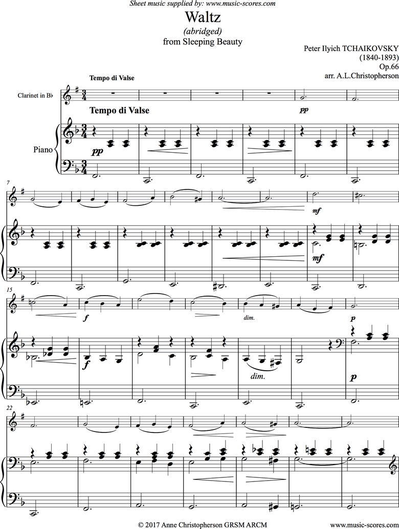 Front page of Sleeping Beauty: Waltz: Clarinet sheet music