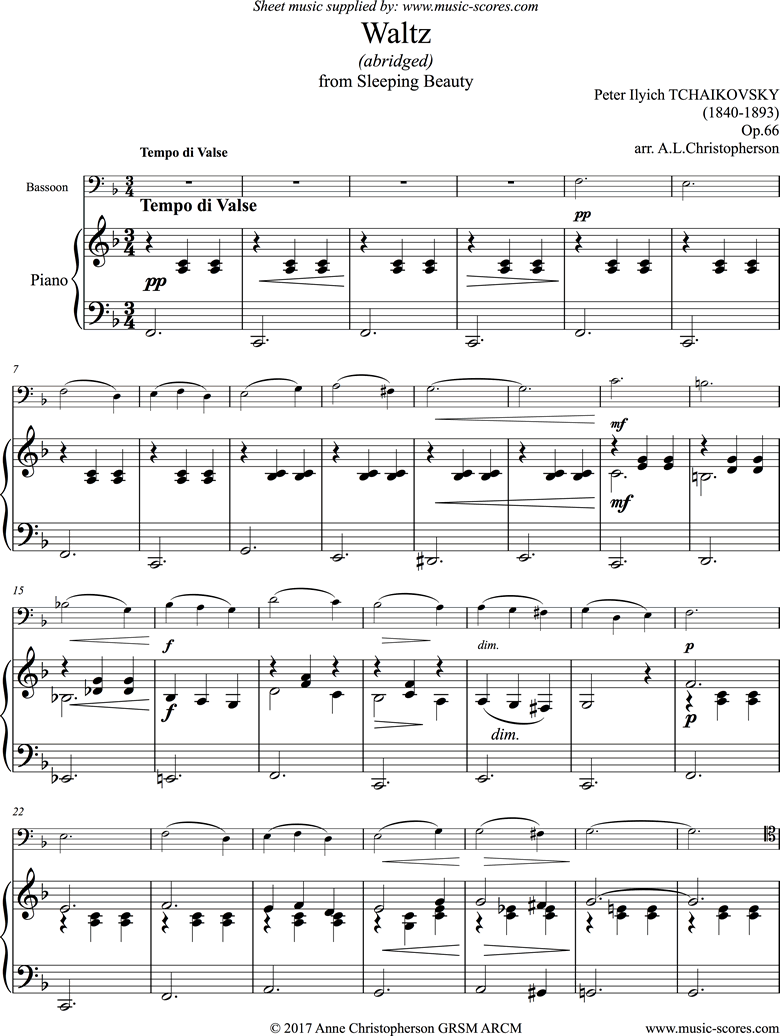 Front page of Sleeping Beauty: Waltz: Bassoon sheet music