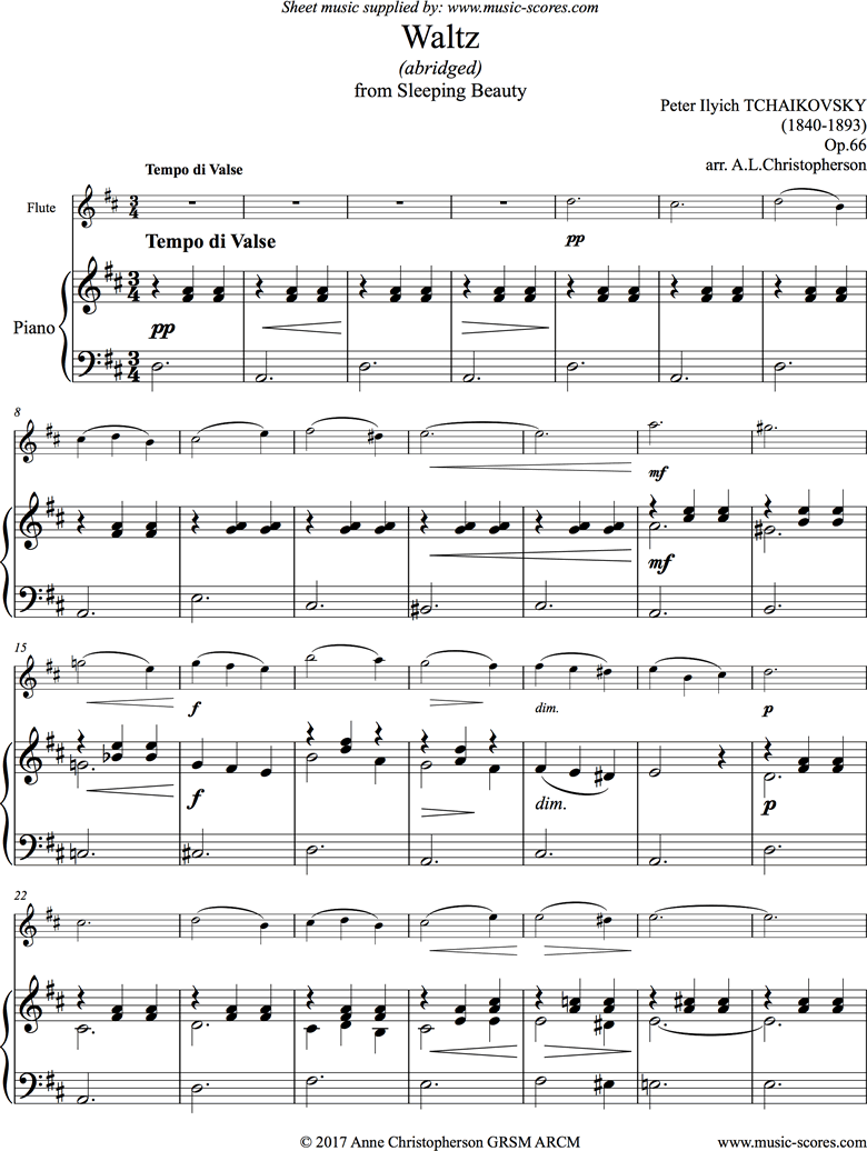 Front page of Sleeping Beauty: Waltz: Flute sheet music