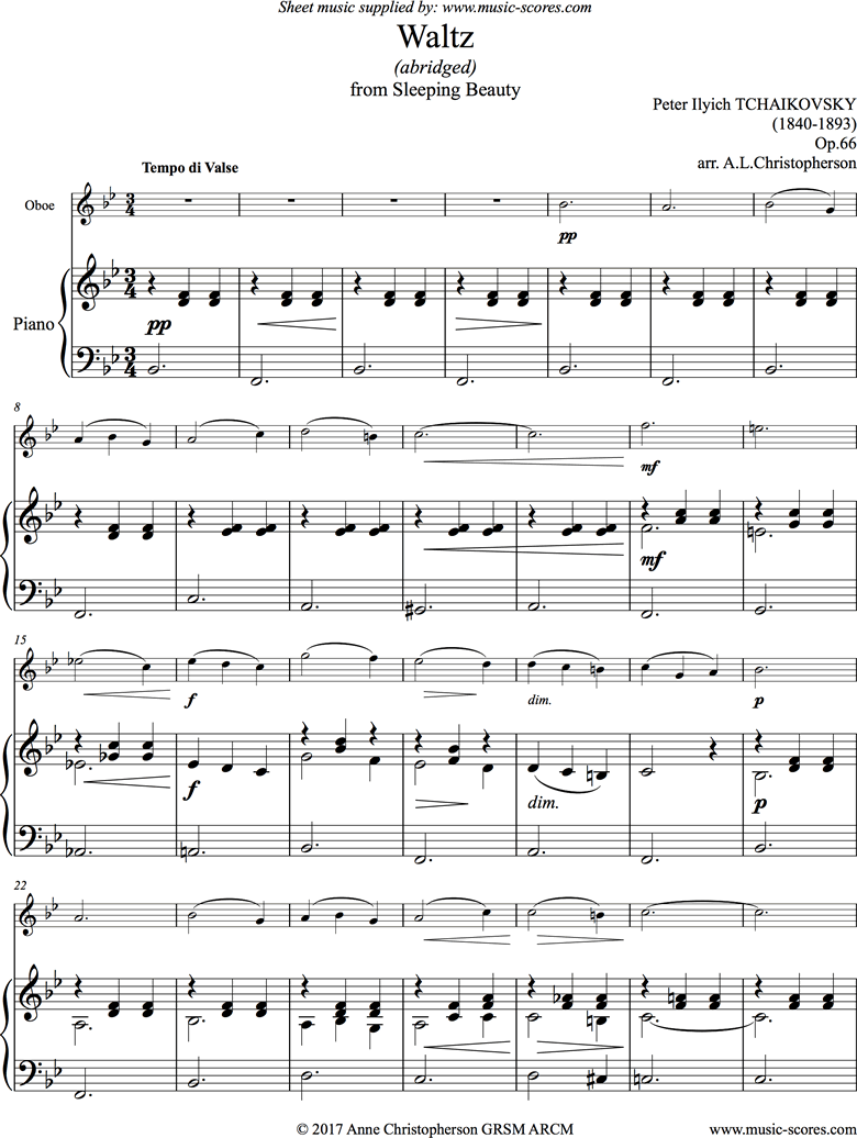 Front page of Sleeping Beauty: Waltz: Oboe sheet music