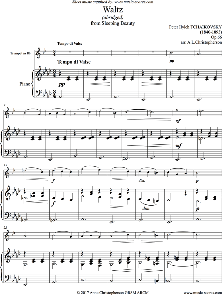 Front page of Sleeping Beauty: Waltz: Trumpet sheet music