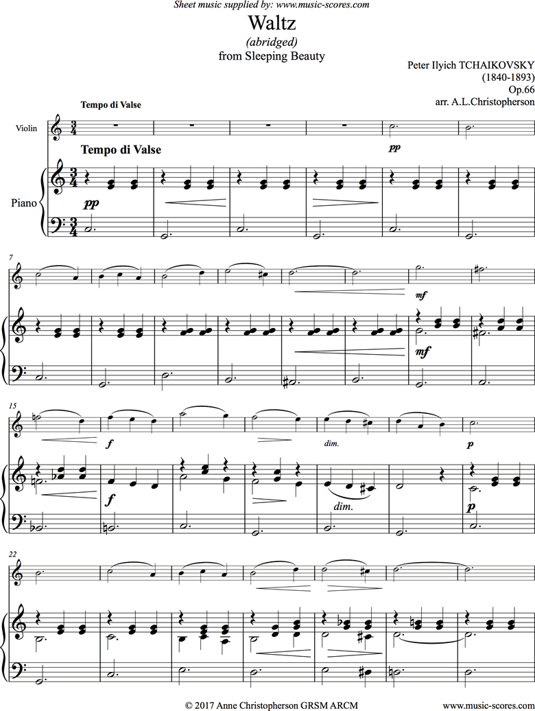 Front page of Sleeping Beauty: Waltz: Violin sheet music
