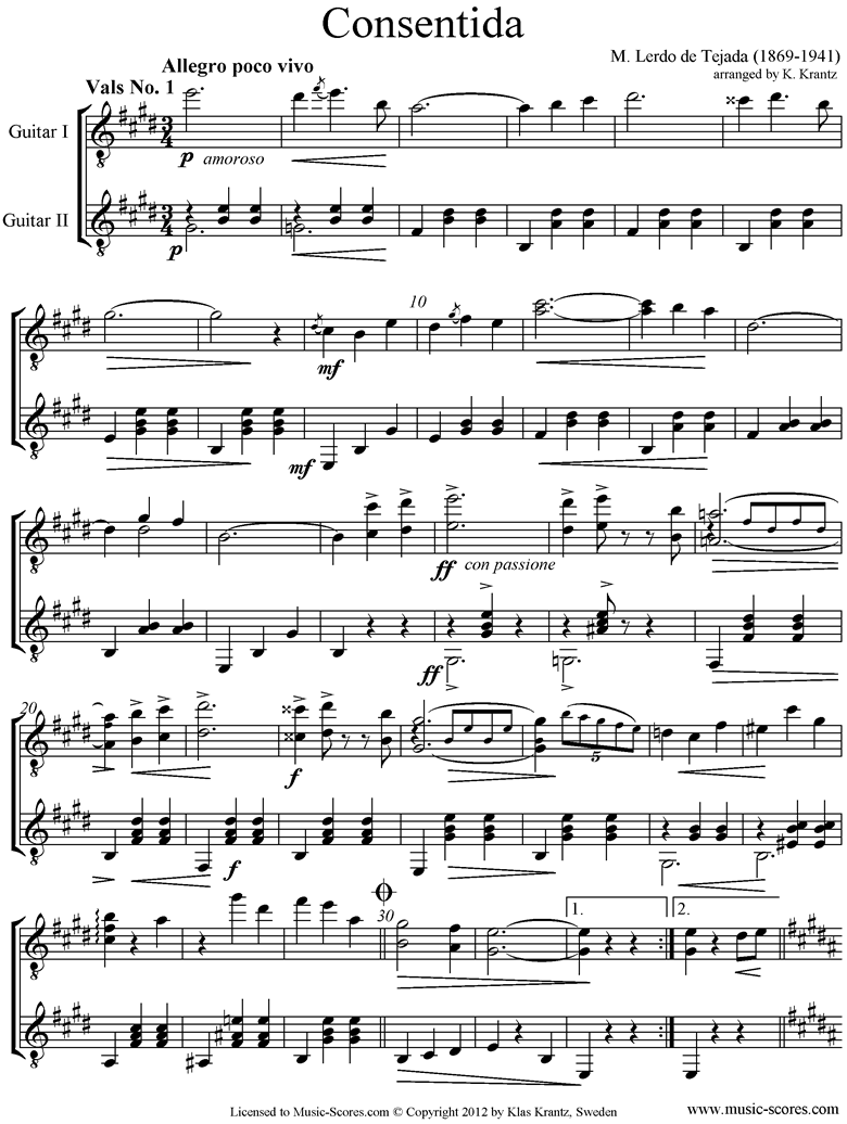 Front page of Consentida: 2 Guitars sheet music