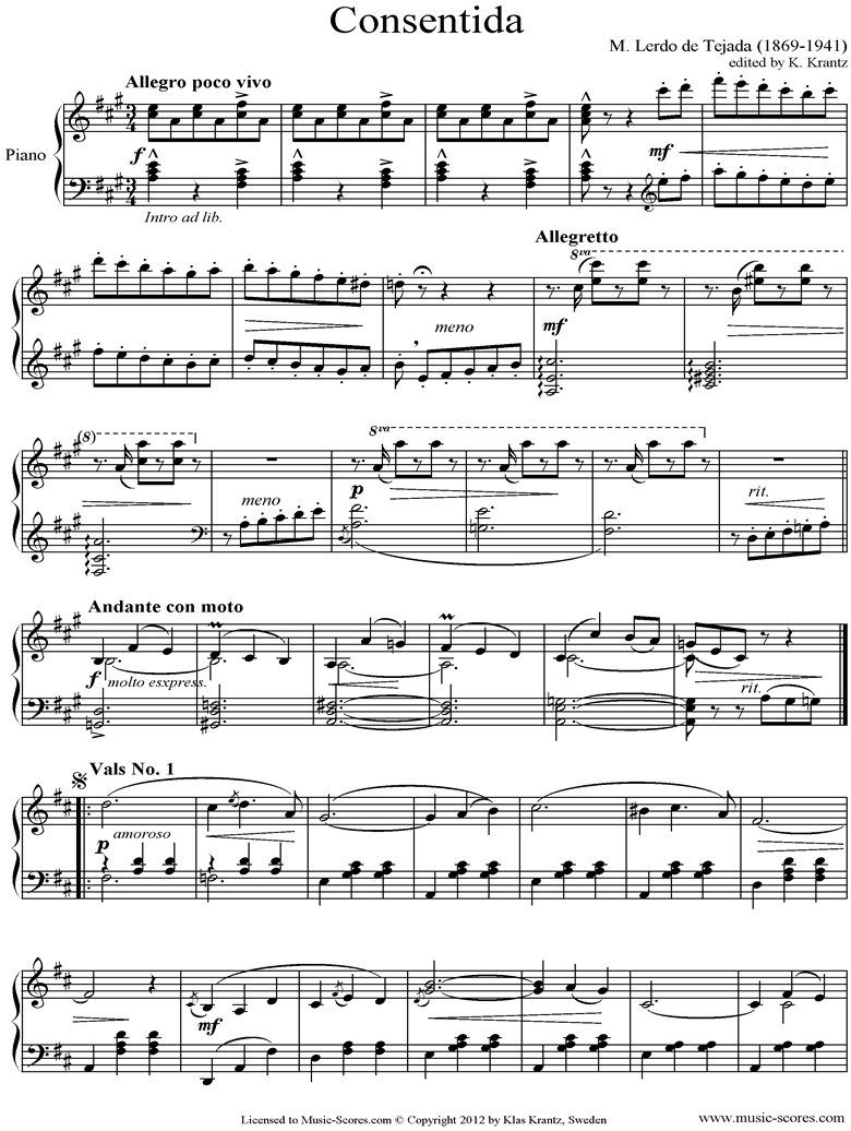 Front page of Consentida: Piano sheet music