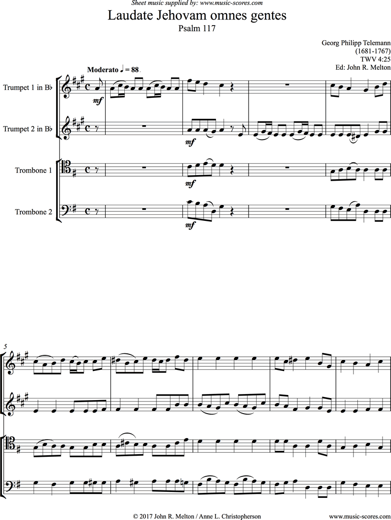 Psalm 117, TWV7:25: Laudate Jehovam: Brass 4 by Telemann
