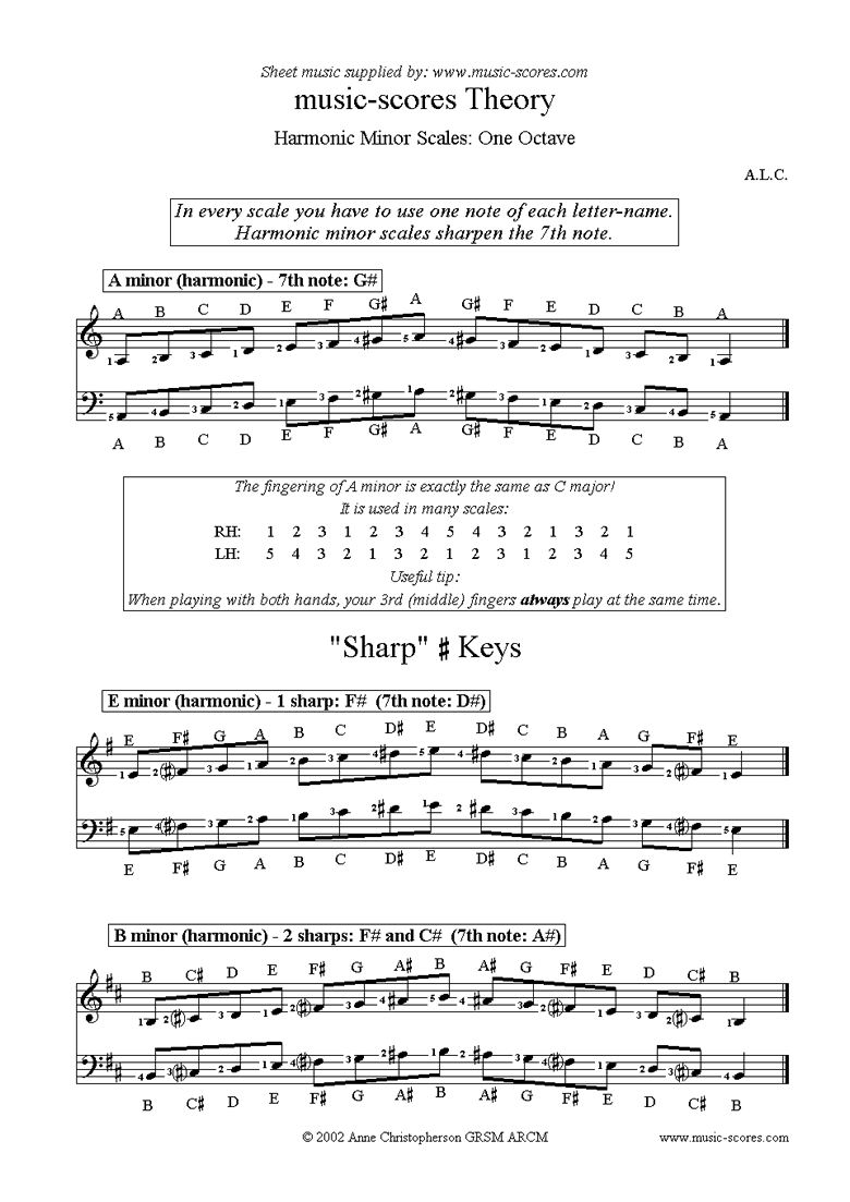 Front page of Harmonic Minor Scales: A, E and B sheet music