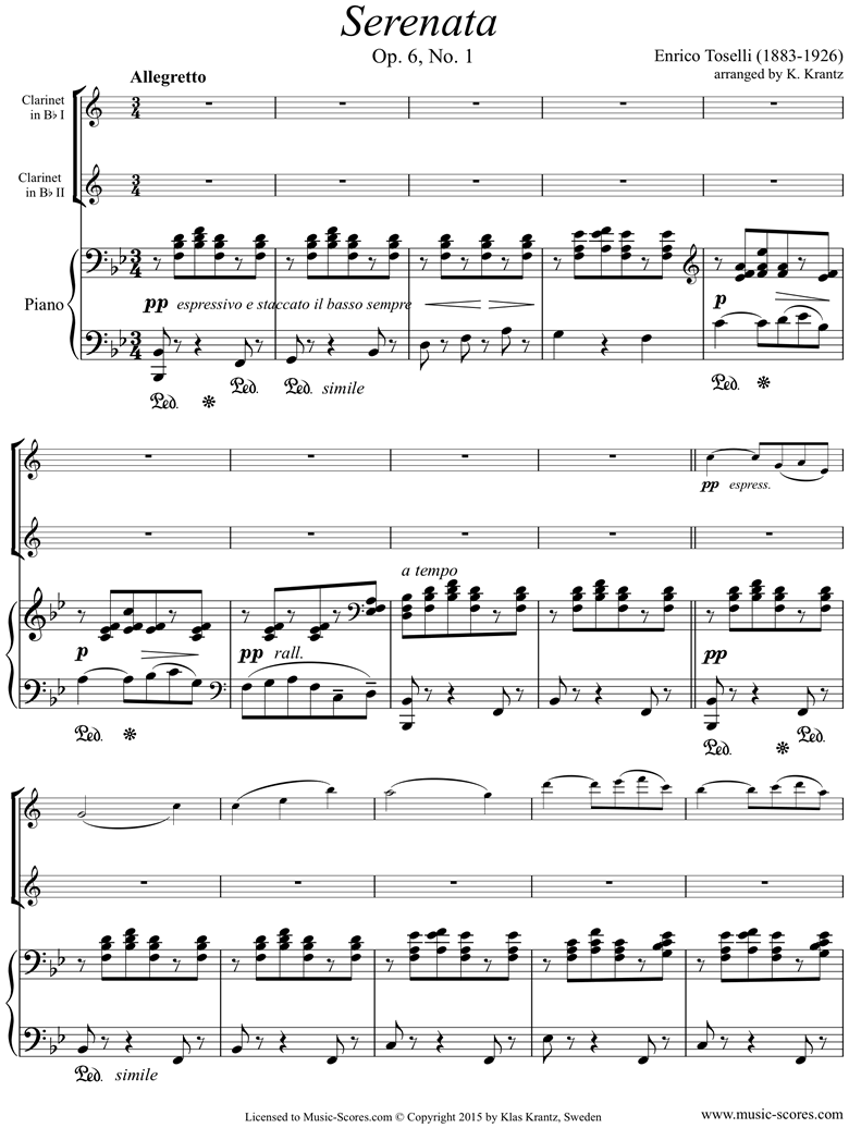 Front page of Op.6, No.1: Serenata Rimpianto: 2 Clarinets, Piano sheet music