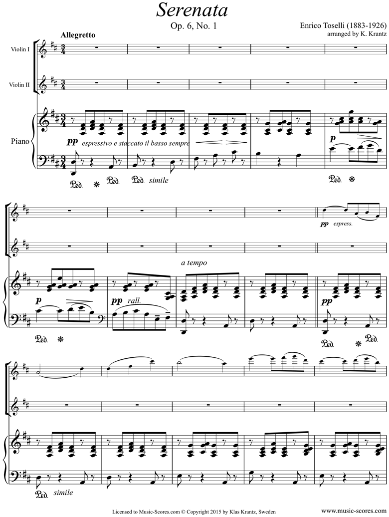 Front page of Op.6, No.1: Serenata Rimpianto: 2 violins, Piano sheet music