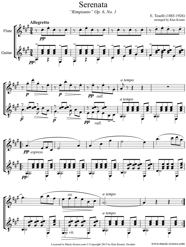 Front page of Op.6, No.1: Serenata Rimpianto: Flute, Guitar, A ma sheet music