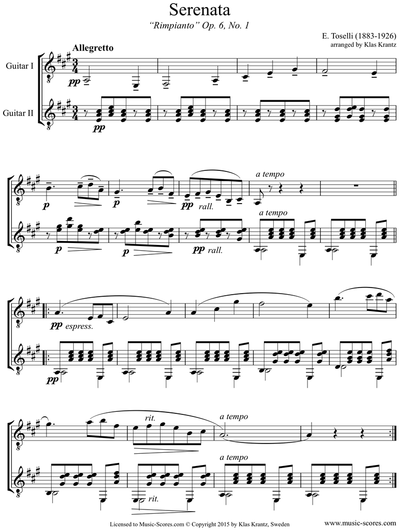 Front page of Op.6, No.1: Serenata Rimpianto: Guitar Duet. A ma sheet music