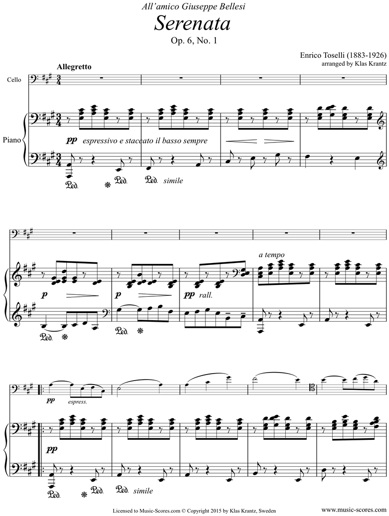 Front page of Op.6, No.1: Serenata Rimpianto: Cello, Piano sheet music