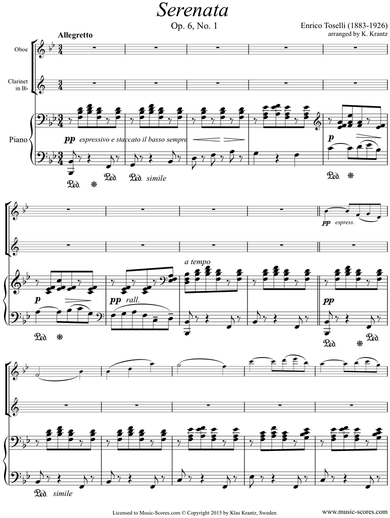 Front page of Op.6, No.1: Serenata Rimpianto: Clarinet, Oboe, Piano sheet music