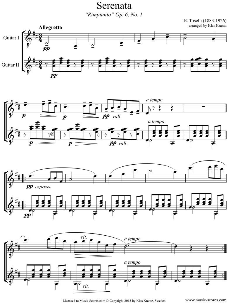 Front page of Op.6, No.1: Serenata Rimpianto: Guitar Duet. D ma sheet music