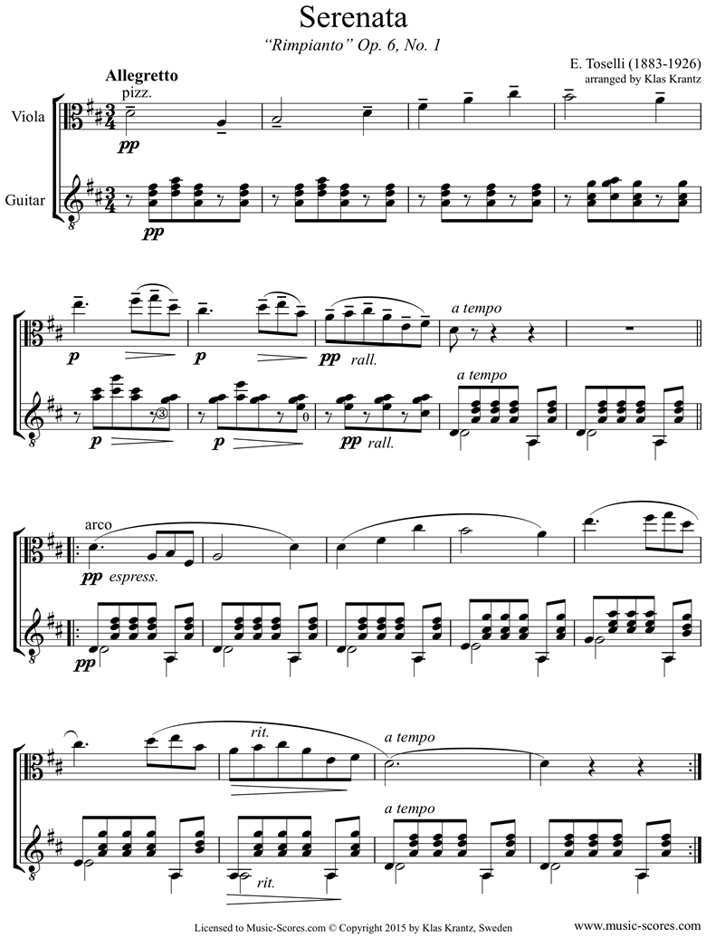 Front page of Op.6, No.1: Serenata Rimpianto: Viola, Guitar, D ma sheet music