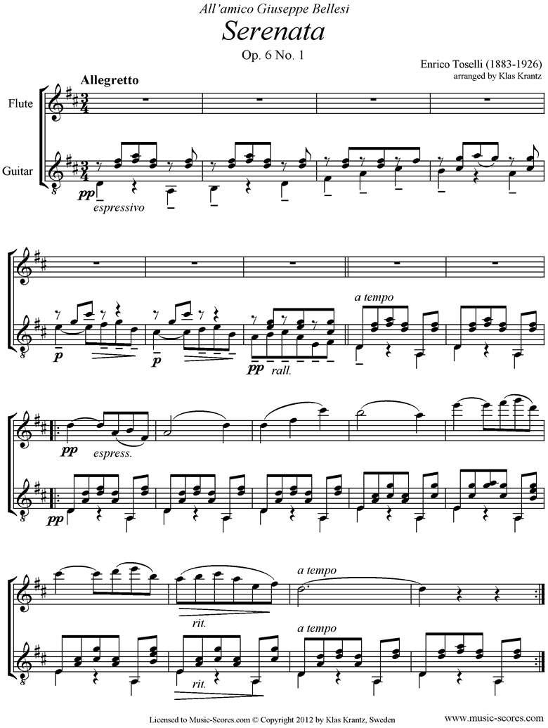 Front page of Op.6, No.1: Serenata Rimpianto: Flute, Guitar sheet music