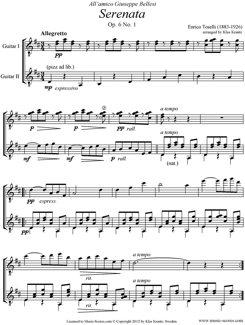 Front page of Op.6, No.1: Serenata Rimpianto: Guitar Duet sheet music