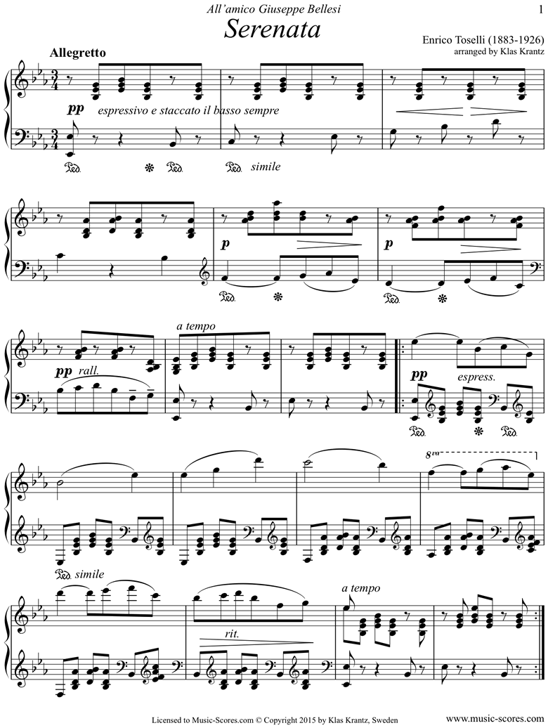 Front page of Op.6, No.1: Serenata Rimpianto: Piano sheet music