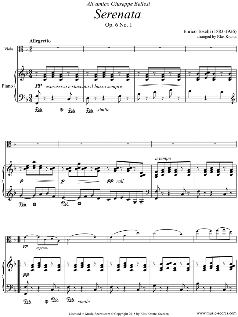 Front page of Op.6, No.1: Serenata Rimpianto: Viola, Piano sheet music