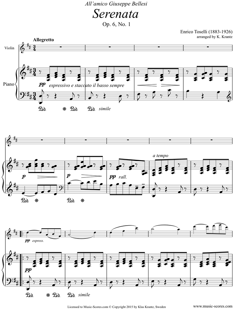 Front page of Op.6, No.1: Serenata Rimpianto: Violin, Piano sheet music