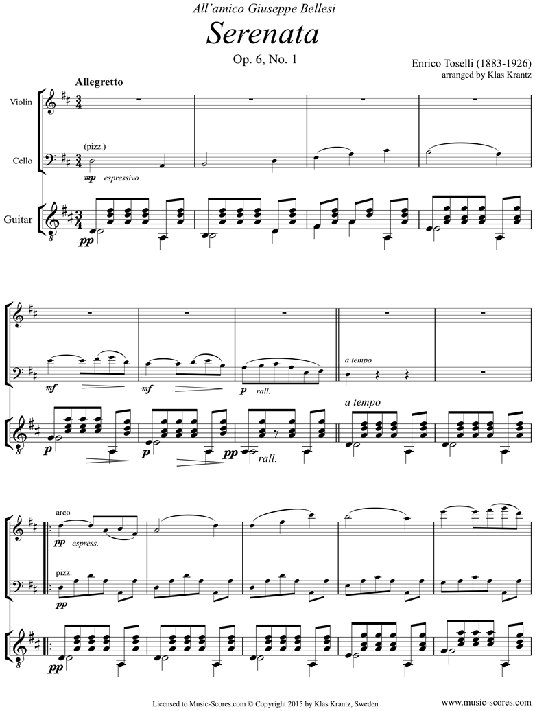 Front page of Op.6, No.1: Serenata Rimpianto: Violin, Cello, Guitar sheet music