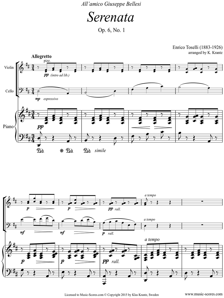 Front page of Op.6, No.1: Serenata Rimpianto: Violin, Cello, Piano sheet music