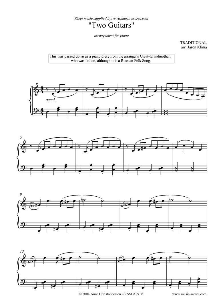 Front page of Two Guitars: Piano, A minor sheet music