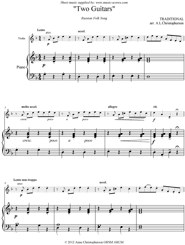 Front page of Two Guitars: Violin, Piano sheet music