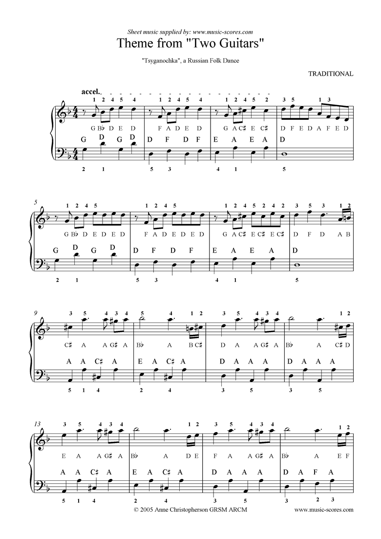 Front page of Two Guitars: easy Piano with note names sheet music