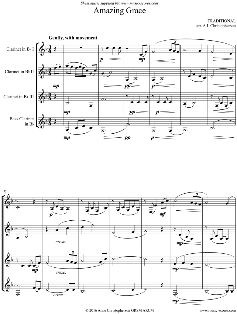 Front page of Amazing Grace: Clarinet Ensemble sheet music