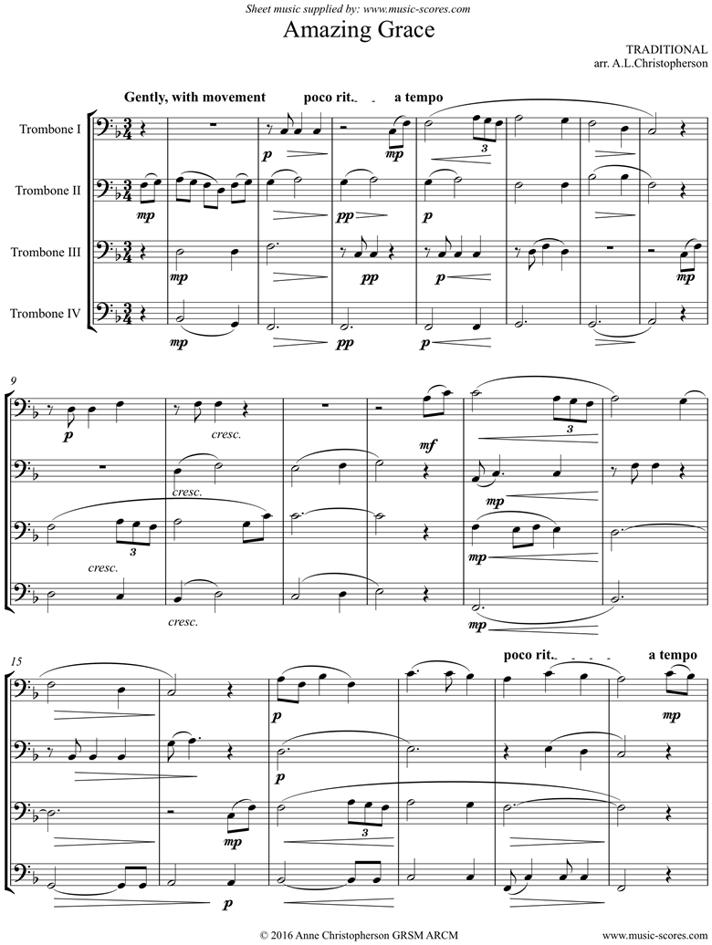 Amazing Grace: 4 Trombones by Traditional