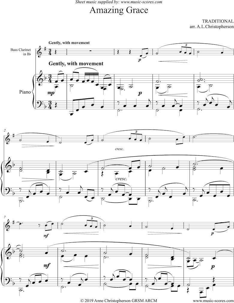 Amazing Grace: Bass Clarinet and Piano by Traditional