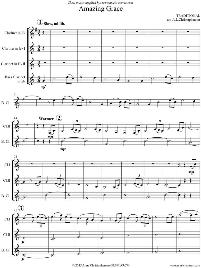 Front page of Amazing Grace: Clarinet 4: 5 mins sheet music