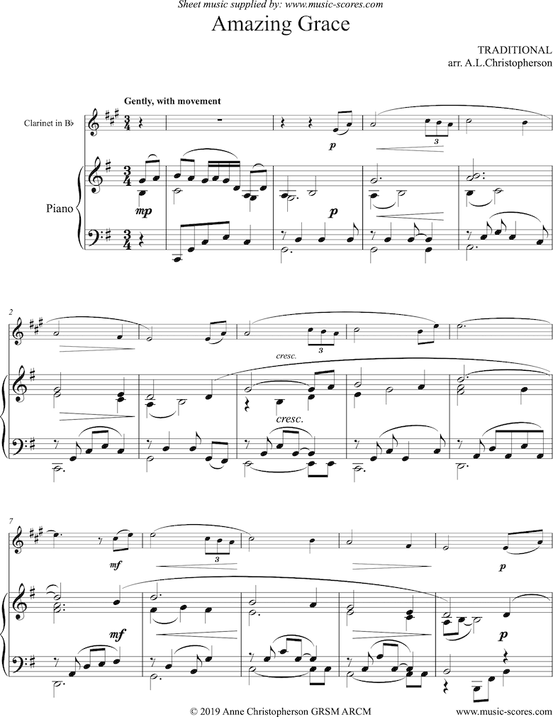 Amazing Grace: Clarinet: G major by Traditional